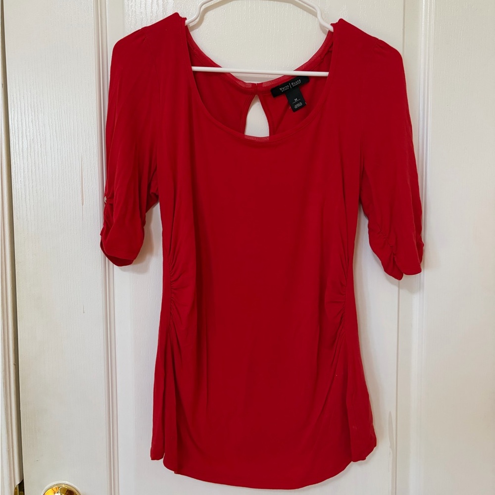 Red Cuffed Mid Sleeve Top by White House Black Market